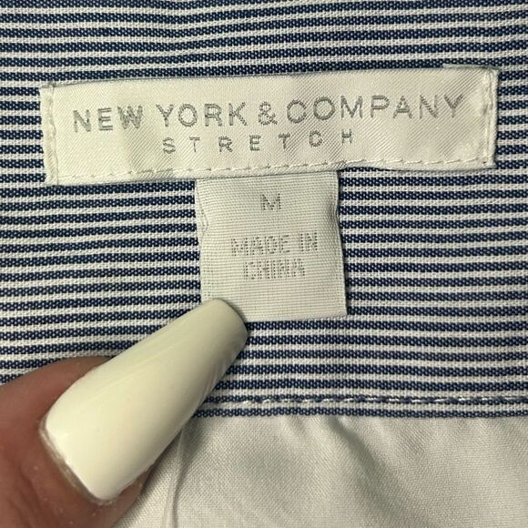 NWT New York & Company Blue Wrap Around Maxi Skirt Size M Striped Ruffle - Picture 9 of 13